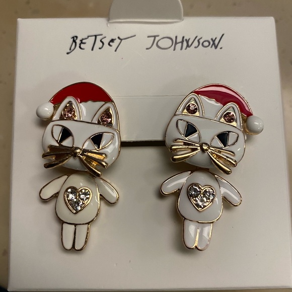 Betsey Johnson Christmas cat earrings - Picture 2 of 2
